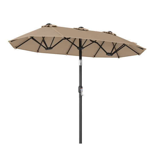Double-Sided Patio Umbrella with Push Button Tilt Crank Handle-Turquoise