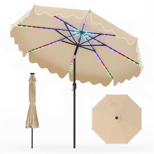 9 Feet Solar Patio Umbrella with Color-Changing LED Lights-Beige LuxuryLifeWay Online Store