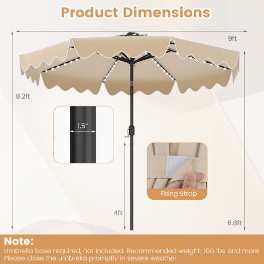 9 Feet Solar Patio Umbrella with Color-Changing LED Lights-Beige LuxuryLifeWay Online Store