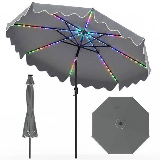 9 Feet Solar Patio Umbrella with Color-Changing LED Lights-Beige LuxuryLifeWay Online Store