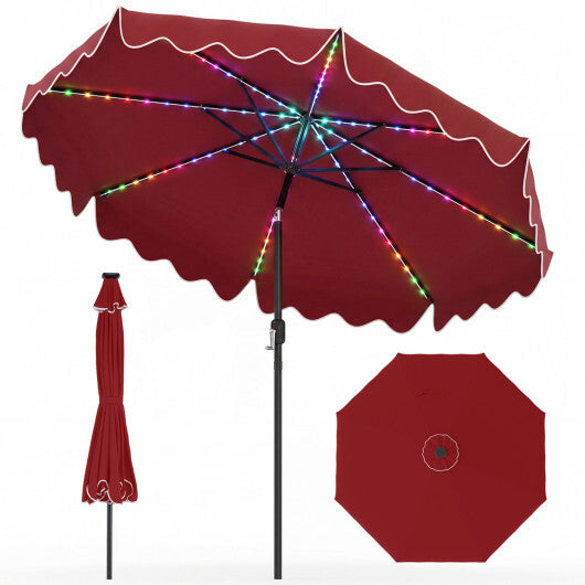 9 Feet Solar Patio Umbrella with Color-Changing LED Lights-Beige LuxuryLifeWay Online Store