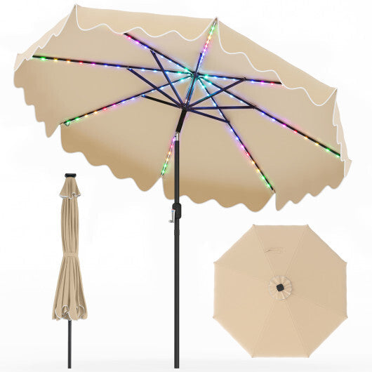 10 Feet Solar Patio Umbrella with Color-Changing LED Lights-Beige LuxuryLifeWay Online Store