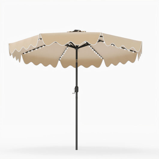 10 Feet Solar Patio Umbrella with Color-Changing LED Lights-Beige