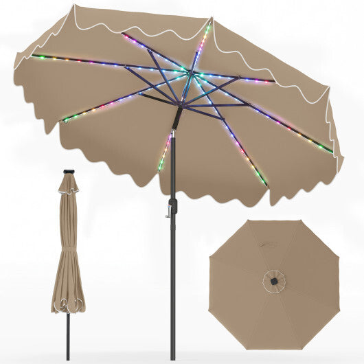 10 Feet Solar Patio Umbrella with Color-Changing LED Lights-Beige