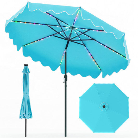 10 Feet Solar Patio Umbrella with Color-Changing LED Lights-Beige