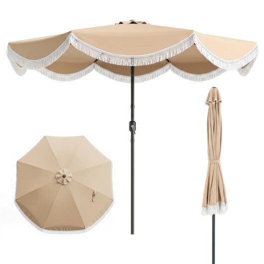 10 FT Outdoor Tassel Umbrella with Push Button Tilt-White LuxuryLifeWay Online Store