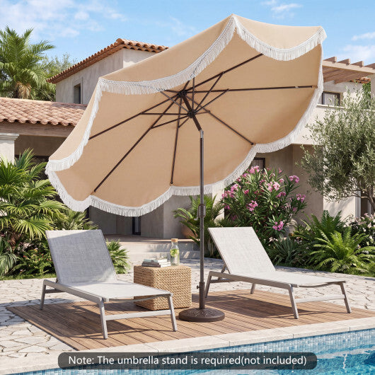 10 FT Outdoor Tassel Umbrella with Push Button Tilt-White