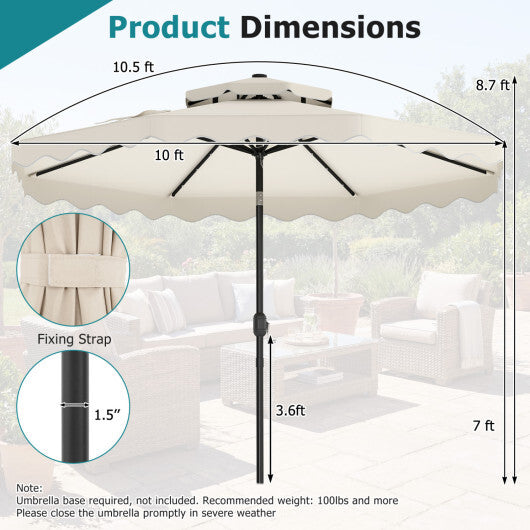 10 FT Solar LED Patio Umbrella for Deck and Pool-Beige LuxuryLifeWay Online Store