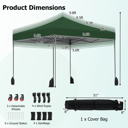 9.5 x 9.5 Feet Pop up Canopy Tent with Adjustable Heights-Green LuxuryLifeWay Online Store