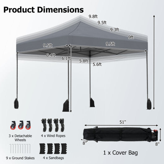 9.5 x 9.5 Feet Pop up Canopy Tent with Adjustable Heights-Green LuxuryLifeWay Online Store