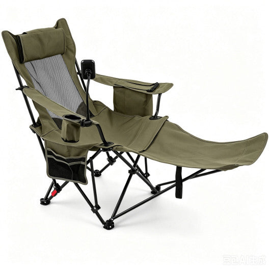 2-in-1 Reclining Camping Chair with 3-Level Adjustable Backrest-Gray LuxuryLifeWay Online Store