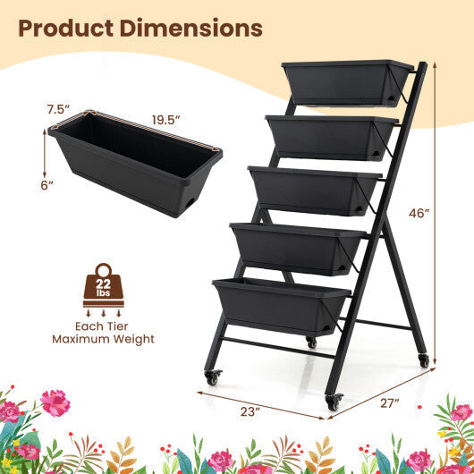 5-Tier Vertical Raised Garden Bed with Wheels for Backyard LuxuryLifeWay Online Store