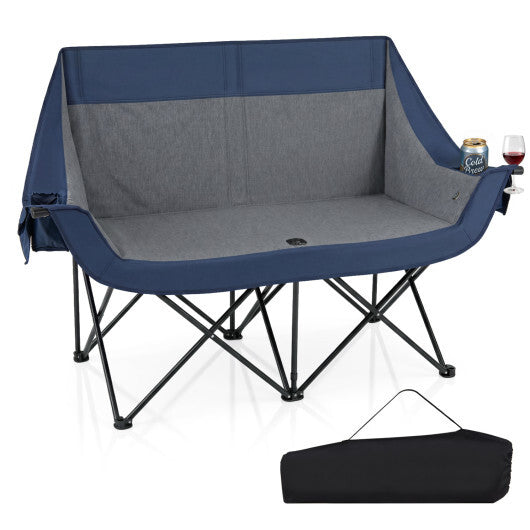 Heated Double Camping Chair with 4 Heating Zones and Wine Glass Holders-Navy LuxuryLifeWay Online Store
