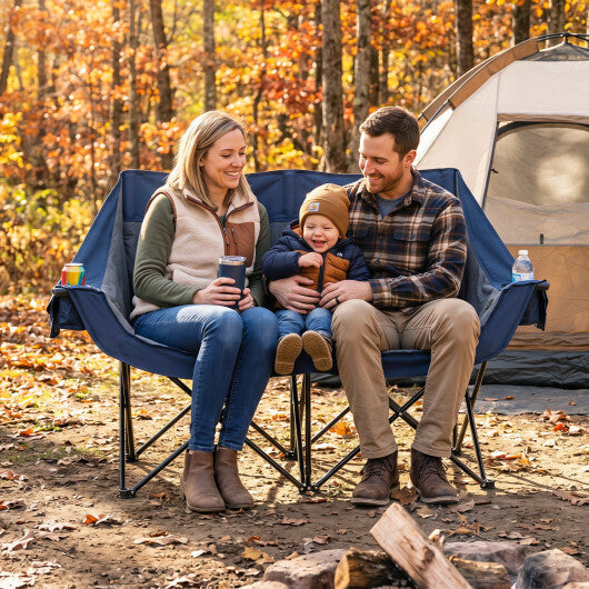 Heated Double Camping Chair with 4 Heating Zones and Wine Glass Holders-Navy LuxuryLifeWay Online Store