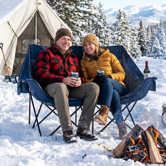 Heated Double Camping Chair with 4 Heating Zones and Wine Glass Holders-Navy LuxuryLifeWay Online Store