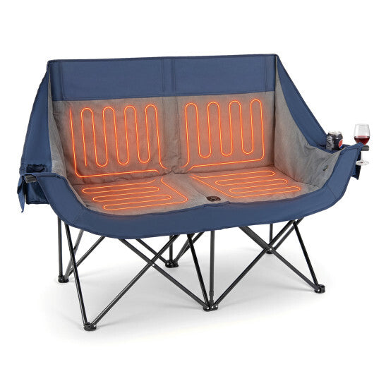 Heated Double Camping Chair with 4 Heating Zones and Wine Glass Holders-Navy LuxuryLifeWay Online Store