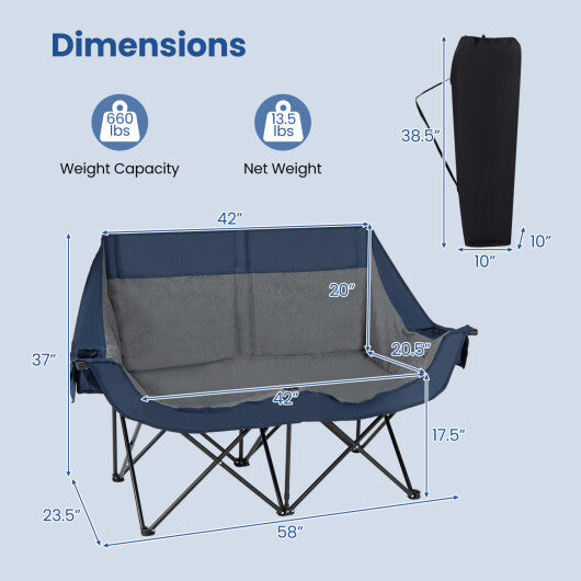 Heated Double Camping Chair with 4 Heating Zones and Wine Glass Holders-Navy LuxuryLifeWay Online Store