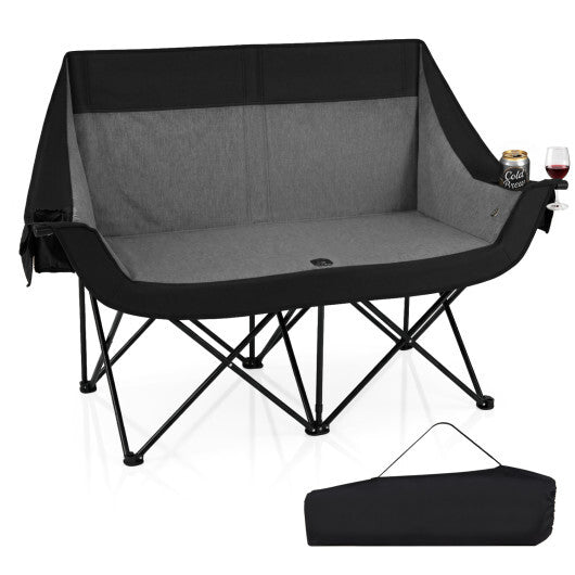 Heated Double Camping Chair with 4 Heating Zones and Wine Glass Holders-Navy LuxuryLifeWay Online Store