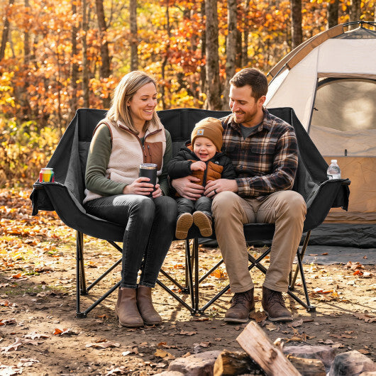 Heated Double Camping Chair with 4 Heating Zones and Wine Glass Holders-Navy LuxuryLifeWay Online Store