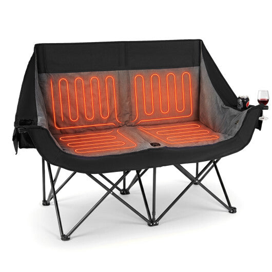 Heated Double Camping Chair with 4 Heating Zones and Wine Glass Holders-Navy LuxuryLifeWay Online Store