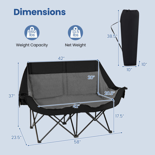 Heated Double Camping Chair with 4 Heating Zones and Wine Glass Holders-Navy LuxuryLifeWay Online Store