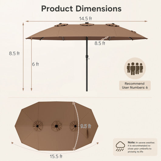 15.5FT Extra-Large Patio Umbrella 12 Reinforced Metal Ribs-Brown LuxuryLifeWay Online Store