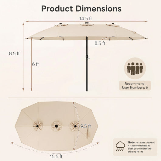 15.5FT Extra-Large Patio Umbrella 12 Reinforced Metal Ribs-Brown LuxuryLifeWay Online Store
