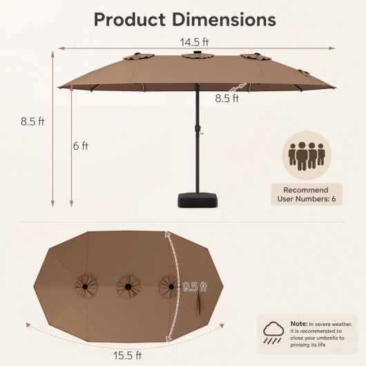15.5FT Extra-Large Patio Umbrella with Base 12 Reinforced Ribs-Brown LuxuryLifeWay Online Store
