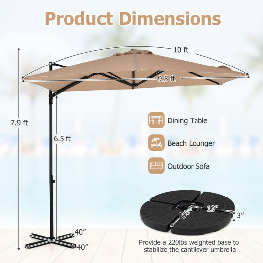10 FT Cantilever Patio Umbrella with 360 Rotation for Garden-Tan LuxuryLifeWay Online Store