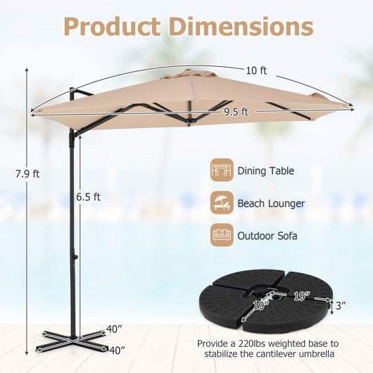 10 FT Cantilever Patio Umbrella with 360 Rotation for Garden-Tan LuxuryLifeWay Online Store