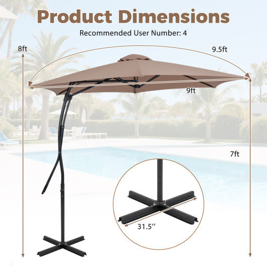 9 FT Cantilever Umbrella with Cross Base Included with Smooth Handle amd Heavy Duty Frame-Brown LuxuryLifeWay Online Store