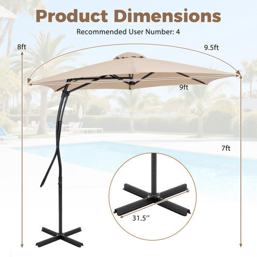 9 FT Cantilever Umbrella with Cross Base Included with Smooth Handle amd Heavy Duty Frame-Brown LuxuryLifeWay Online Store