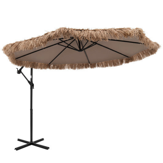 10 FT Solar Thatched Cantilever Umbrella with 12 Modes and Crank Lift-Brown LuxuryLifeWay Online Store