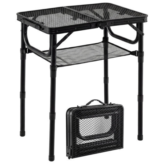 3-Height Folding Picnic Table with Large Storage Net and Handle-Black LuxuryLifeWay Online Store