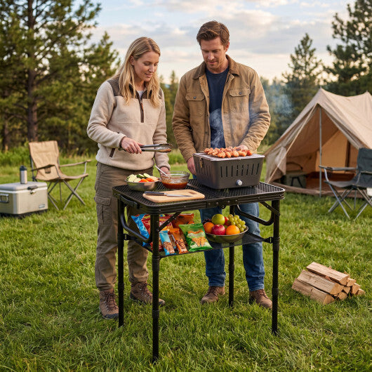 3-Height Folding Picnic Table with Large Storage Net and Handle-Black LuxuryLifeWay Online Store
