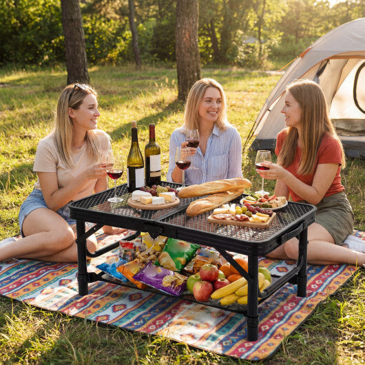 3-Height Folding Picnic Table with Large Storage Net and Handle-Black LuxuryLifeWay Online Store
