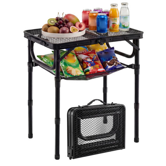 3-Height Folding Picnic Table with Large Storage Net and Handle-Black LuxuryLifeWay Online Store