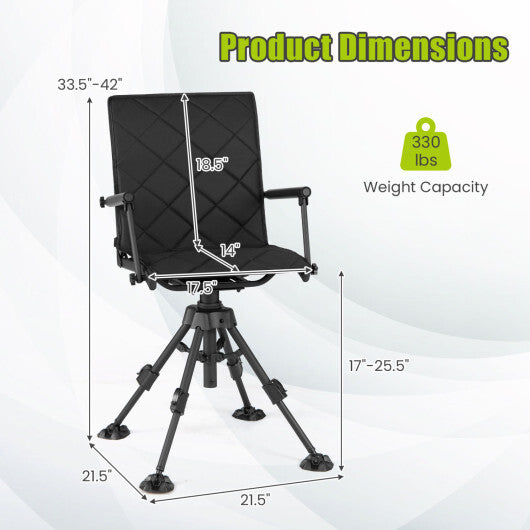 360 Silent Swivel Hunting Seat with 5-Level Adjustable-Black LuxuryLifeWay Online Store