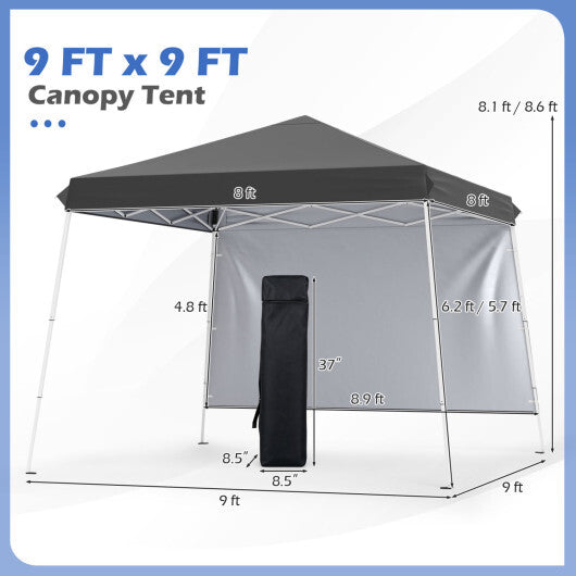 9 ft x 9 ft  Pop Up Canopy Tent with 8 Ground Stakes 4 Wind Ropes and Carry Bag  for Outdoor Party-Gray LuxuryLifeWay Online Store