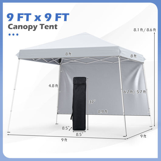 9 ft x 9 ft  Pop Up Canopy Tent with 8 Ground Stakes 4 Wind Ropes and Carry Bag  for Outdoor Party-Gray LuxuryLifeWay Online Store