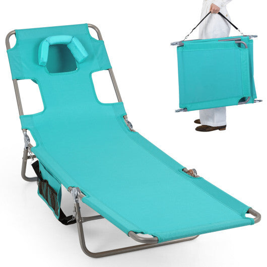 Folding Beach Lounge Chair with Adjustable Backrest for Lawn-Gray LuxuryLifeWay Online Store