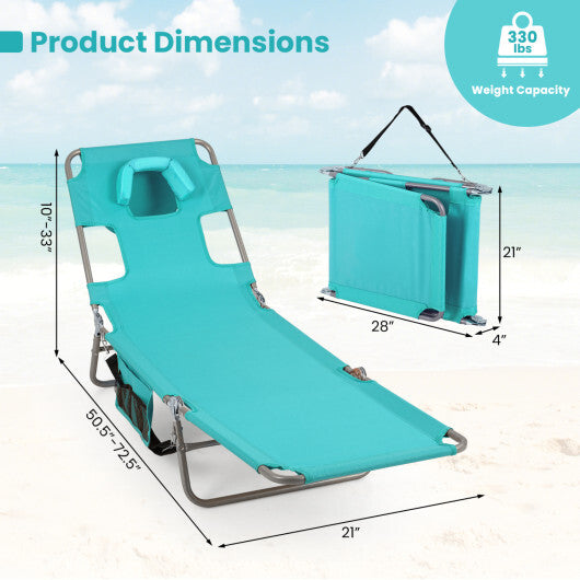 Folding Beach Lounge Chair with Adjustable Backrest for Lawn-Gray LuxuryLifeWay Online Store
