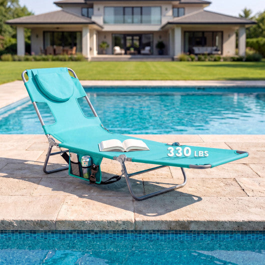Folding Beach Lounge Chair with Adjustable Backrest for Lawn-Gray LuxuryLifeWay Online Store