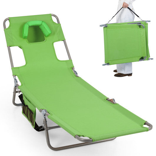 Folding Beach Lounge Chair with Adjustable Backrest for Lawn-Gray LuxuryLifeWay Online Store