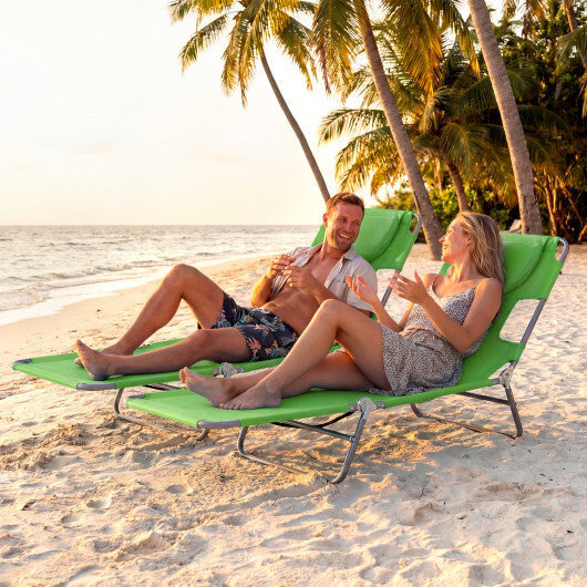 Folding Beach Lounge Chair with Adjustable Backrest for Lawn-Gray LuxuryLifeWay Online Store