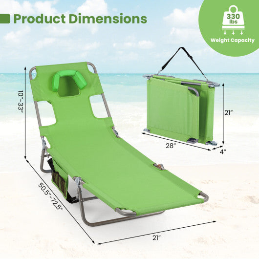 Folding Beach Lounge Chair with Adjustable Backrest for Lawn-Gray LuxuryLifeWay Online Store