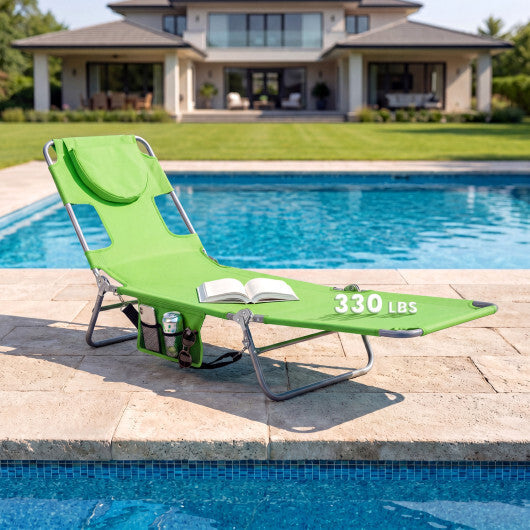 Folding Beach Lounge Chair with Adjustable Backrest for Lawn-Gray LuxuryLifeWay Online Store