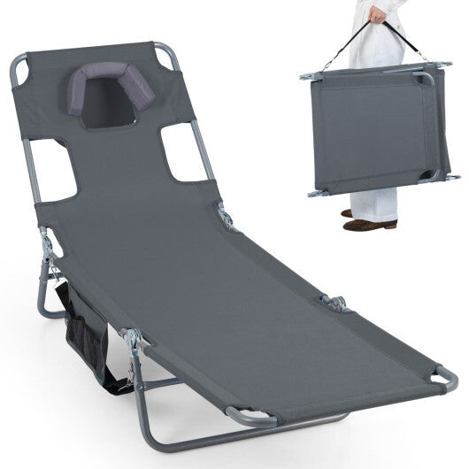 Folding Beach Lounge Chair with Adjustable Backrest for Lawn-Gray LuxuryLifeWay Online Store