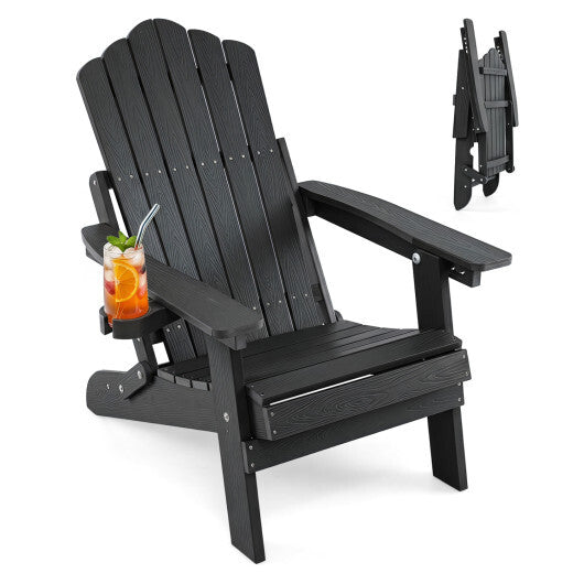 Outdoor Folding Adirondack Chair with Cup Holder and 5-Level Backrest-Black LuxuryLifeWay Online Store