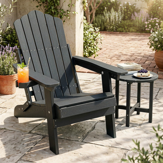 Outdoor Folding Adirondack Chair with Cup Holder and 5-Level Backrest-Black LuxuryLifeWay Online Store